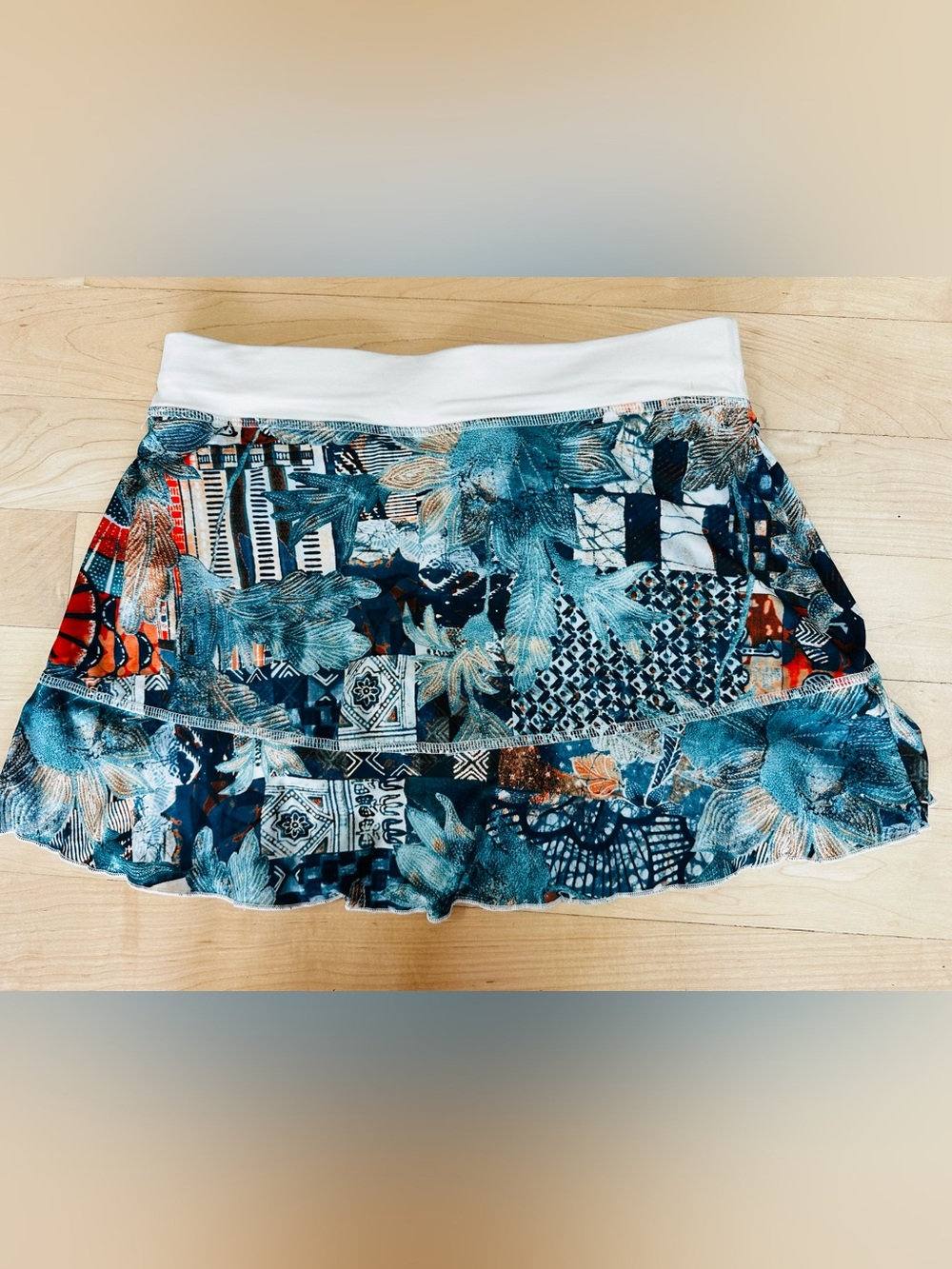 Sofibella Tennis Skirt -  Floral Patchwork Ruffle Skirt - Size S